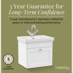 Balterley Bathroom Wall Hung 1-Drawer Vanity Unit & Fireclay Basin, White, 500mm in White - thumbnail 6