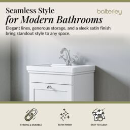 Balterley Bathroom Wall Hung 1-Drawer Vanity Unit & Fireclay Basin, White, 500mm in White - thumbnail 2