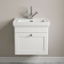 Balterley Bathroom Wall Hung 1-Drawer Vanity Unit & Fireclay Basin, White, 500mm in White - thumbnail 9