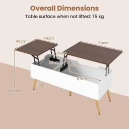 VOGREX Walnut Lift Top Office Coffee Table 110×48×40-53cm in Brown - thumbnail 3