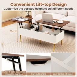 VOGREX Walnut Lift Top Office Coffee Table 110×48×40-53cm in Brown - thumbnail 2
