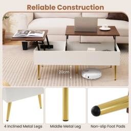 VOGREX Walnut Lift Top Office Coffee Table 110×48×40-53cm in Brown - thumbnail 4