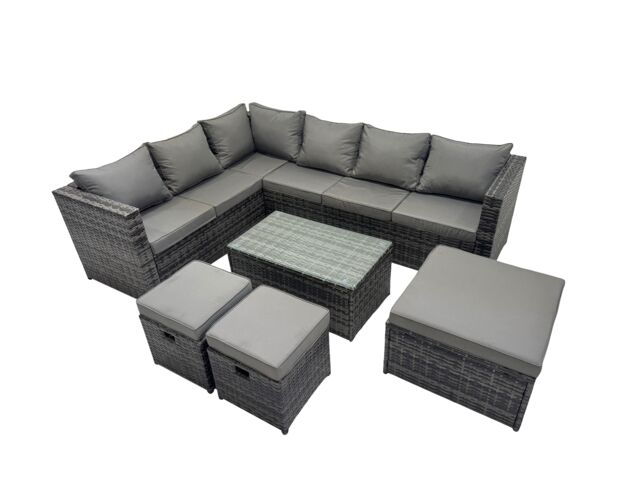 Fimous Outdoor Rattan Garden Furniture Set with 3 Stools Dark Grey Mixed - image 1