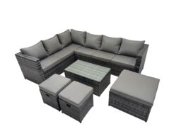 Fimous Outdoor Rattan Garden Furniture Set with 3 Stools Dark Grey Mixed - thumbnail 1