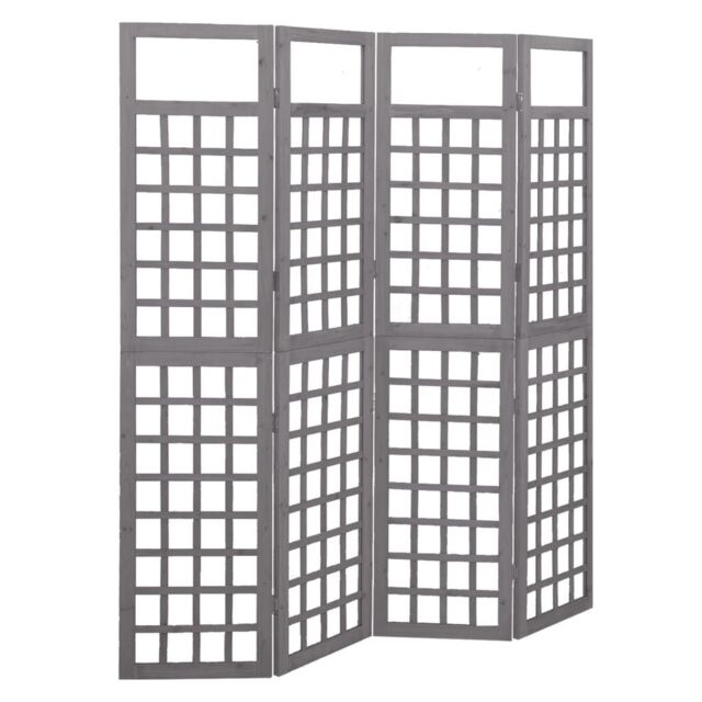 Berkfield Home 4-Panel Room Divider/Trellis Solid Fir Wood Grey 161x180 cm - image 1