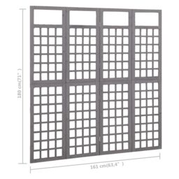 Berkfield Home 4-Panel Room Divider/Trellis Solid Fir Wood Grey 161x180 cm - thumbnail 6