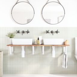 Berkfield Home Basin Shelf Wall Mounted Steel & Solid Wood Acacia in Brown - thumbnail 3