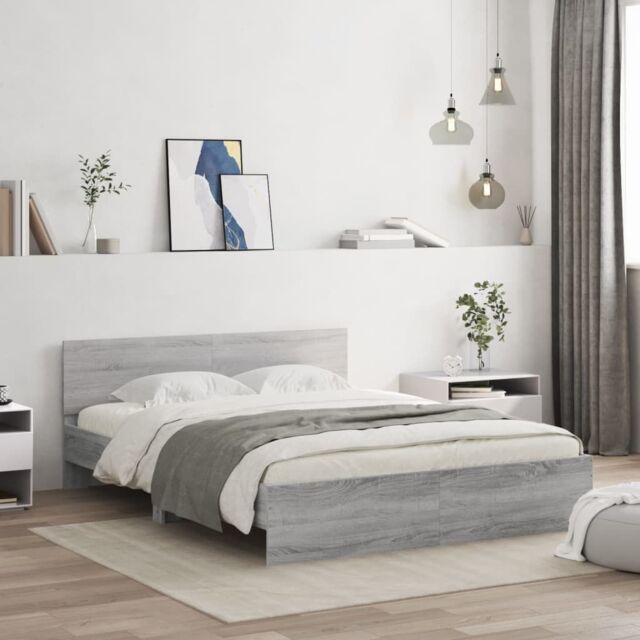 Berkfield Home Bed Frame with LED without Mattress Grey Sonoma 160x200 cm - image 1
