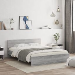 Berkfield Home Bed Frame with LED without Mattress Grey Sonoma 160x200 cm - thumbnail 1