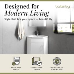 Balterley Gloss White Free Standing 1 Door Corner Vanity Basin Unit 555mm - thumbnail 2