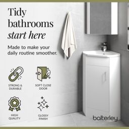 Balterley Gloss White Free Standing 1 Door Corner Vanity Basin Unit 555mm - thumbnail 3