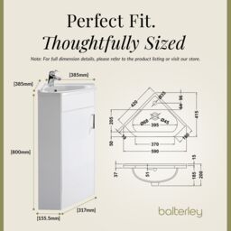 Balterley Gloss White Free Standing 1 Door Corner Vanity Basin Unit 555mm - thumbnail 5