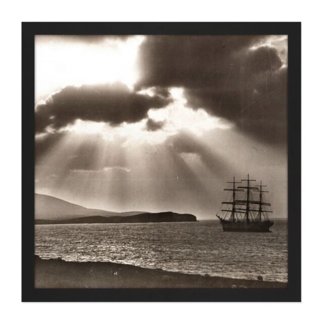 "Artery8 Wall Art Print Rattar Wind Bound Lerwick Clipper Ship Maella Photo Square Framed Picture 16X16 Inch in Black - Size: W16"" x H16""" - image 1