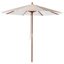 Wyld and Coco Garden Sun Parasol 245 cm Beige and White Striped Canopy Birch Wood - thumbnail 2