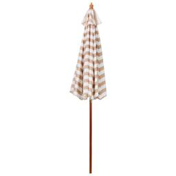 Wyld and Coco Garden Sun Parasol 245 cm Beige and White Striped Canopy Birch Wood - thumbnail 4