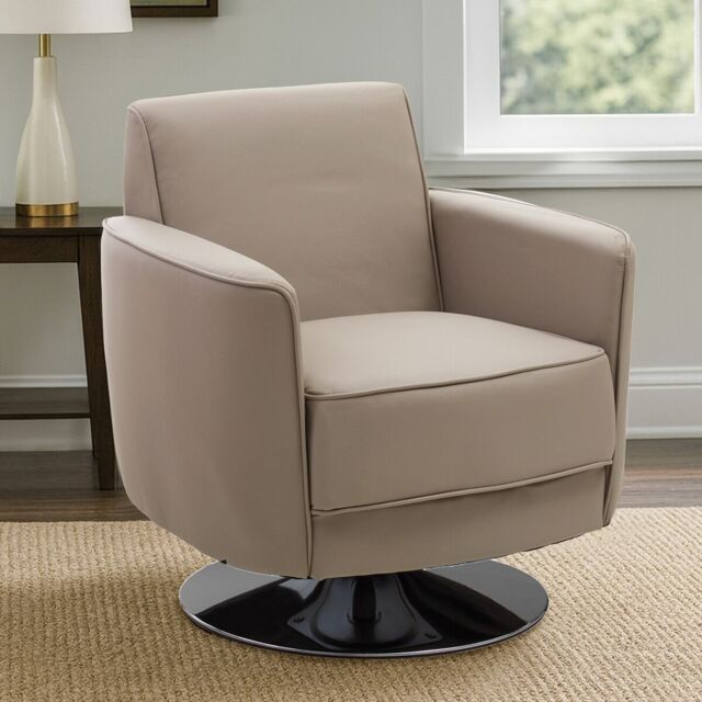Orsina Grey Leather Effect Arm Chair, Leather Living Room Chair with Chrome Base, Upholstered Dining Chair in Brown - image 1