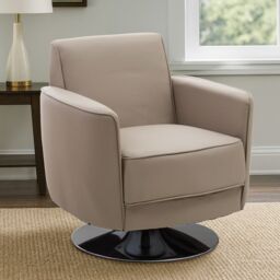 Orsina Grey Leather Effect Arm Chair, Leather Living Room Chair with Chrome Base, Upholstered Dining Chair in Brown
