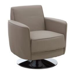 Orsina Grey Leather Effect Arm Chair, Leather Living Room Chair with Chrome Base, Upholstered Dining Chair in Brown - thumbnail 2