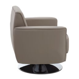Orsina Grey Leather Effect Arm Chair, Leather Living Room Chair with Chrome Base, Upholstered Dining Chair in Brown - thumbnail 3