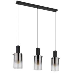 Netlighting Florentina Bar Pendant Matt Black Smoke Glass Shade 3x E27 - thumbnail 2