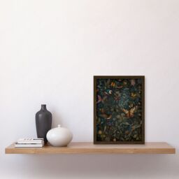 Artery8 William Morris Style Plants Birds & Butterflies Artwork Framed Wall Art Print A4 in Brown - thumbnail 2