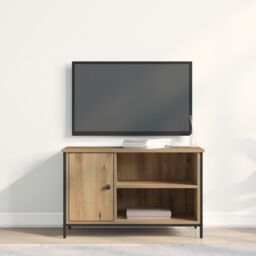 Berkfield Home TV Cabinet Artisan Oak 80x40x50 cm Engineered Wood & Steel in Beige - Size: 80 x 40 x 50 cm - thumbnail 4
