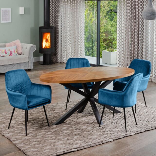 Artemis Home Dosenna Oval Dining Table Set with 4 Carrara Velvet Chairs in Blue - image 1