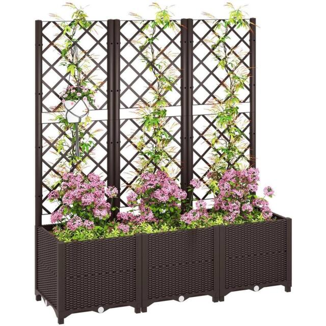 SPETLEK Plastic Raised Planter Box with Trellis Drainage Holes in Dark Grey - Size: 10kg - image 1