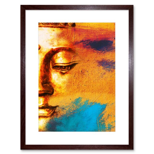 "Artery8 Wall Art Print Buddha Face Gold Collage Art Framed 9x7 inch in Brown - Size: W7"" x H9""" - image 1