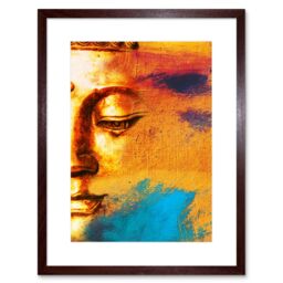 "Artery8 Wall Art Print Buddha Face Gold Collage Art Framed 9x7 inch in Brown - Size: W7"" x H9""" - thumbnail 1