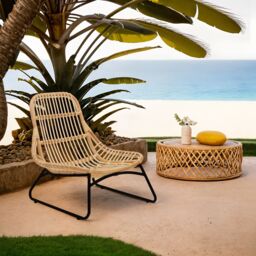 Orsina Wide Brown Natural Rattan Chair, Rattan Dining Chair for Outdoor, Rattan Patio Chair, Wood Reclined Chair - thumbnail 3