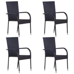 Berkfield Home Stackable Outdoor Chairs 4 pcs Poly Rattan Black - thumbnail 1