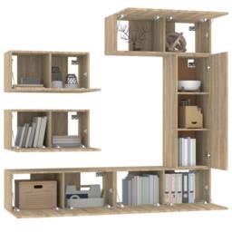 Berkfield Home 6 Piece TV Cabinet Set Sonoma Oak Engineered Wood in Light Tan - thumbnail 4