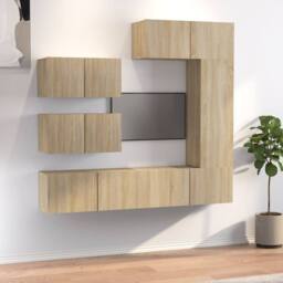 Berkfield Home 6 Piece TV Cabinet Set Sonoma Oak Engineered Wood in Light Tan - thumbnail 2