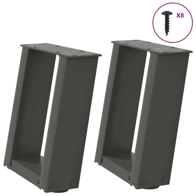 Berkfield Home Coffee Table Legs U-Shaped 2 pcs Anthracite 30x(30-31) cm Steel in Black - image 1