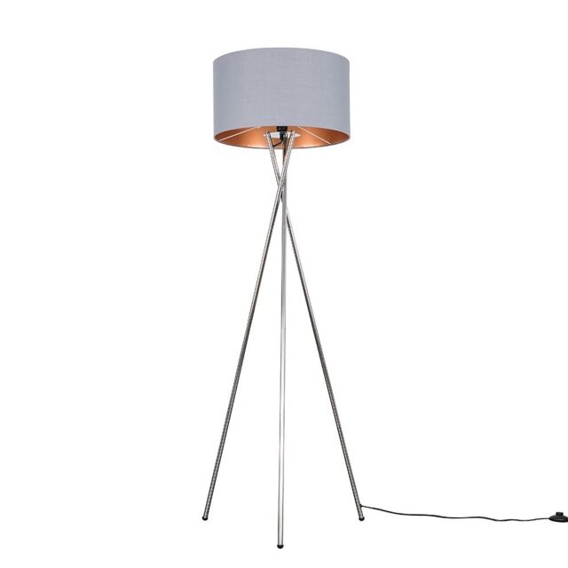 ValueLights Camden Grey & Metallic Shade & Chrome Tripod Floor Lamp with Bulb in Copper - image 1