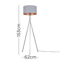 ValueLights Camden Grey & Metallic Shade & Chrome Tripod Floor Lamp with Bulb in Copper - thumbnail 4
