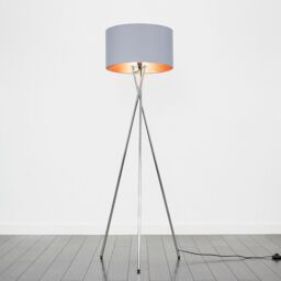 ValueLights Camden Grey & Metallic Shade & Chrome Tripod Floor Lamp with Bulb in Copper - thumbnail 2