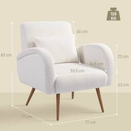 HOMCOM Teddy Fleece Upholstered Accent Chair with Metal Legs, Cream White - Size: Armchair - thumbnail 3
