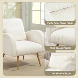 HOMCOM Teddy Fleece Upholstered Accent Chair with Metal Legs, Cream White - Size: Armchair - thumbnail 4