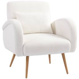 HOMCOM Teddy Fleece Upholstered Accent Chair with Metal Legs, Cream White - Size: Armchair - thumbnail 2