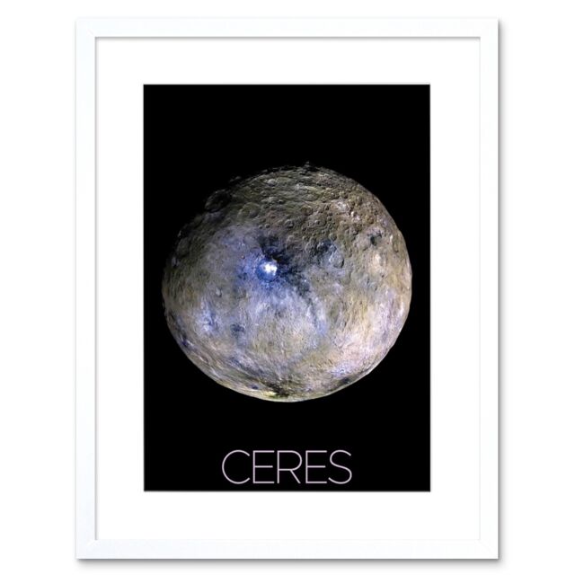 "Artery8 Wall Art Print NASA Dwarf Planet Ceres False-Color Poster Artwork Framed 9X7 Inch in White - Size: W7"" x H9""" - image 1