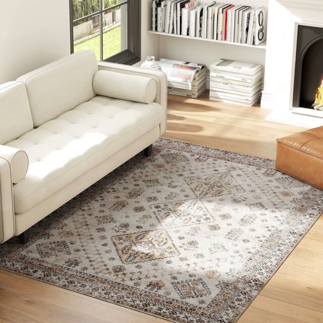 HOMCOM Flannel Non-Slip Washable Rug for Living Room, Beige - Size: 230 cm x 160 cm - image 1
