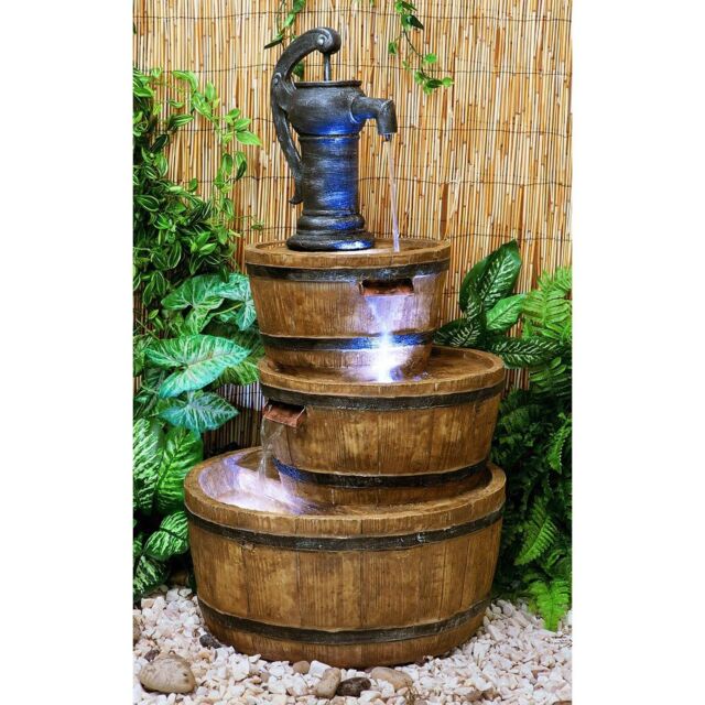 Primrose Hand Barrel Water Feature Bowl Fountain 3 Tier Cascade Garden 92cm in Brown - image 1
