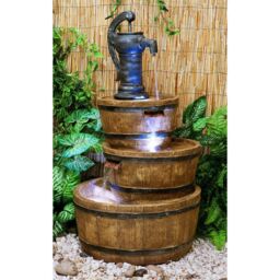 Primrose Hand Barrel Water Feature Bowl Fountain 3 Tier Cascade Garden 92cm in Brown