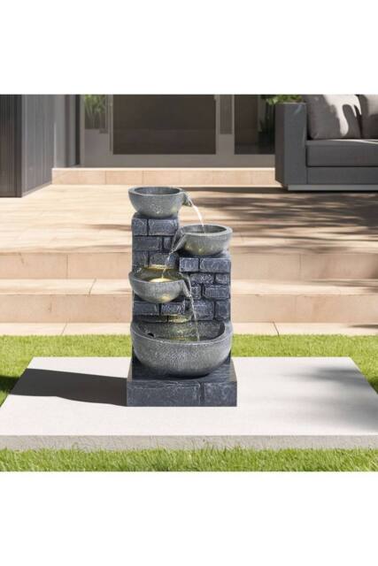 Living and Home Rustic Solar Water Fountain with LED Lights in Grey - image 1