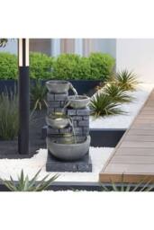 Living and Home Rustic Solar Water Fountain with LED Lights in Grey - thumbnail 2