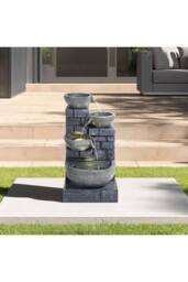 Living and Home Rustic Solar Water Fountain with LED Lights in Grey - thumbnail 1