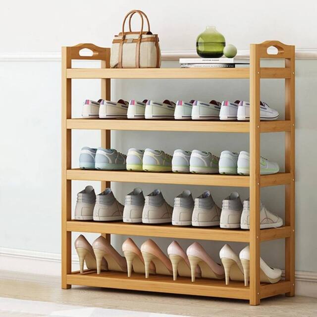 KORVIXA Bamboo Shoe Footwear Rack Organiser Wooden Storage Shelves Stand in Natural - Size: 100 cm - image 1