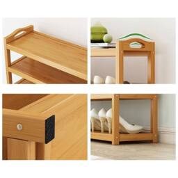 KORVIXA Bamboo Shoe Footwear Rack Organiser Wooden Storage Shelves Stand in Natural - Size: 100 cm - thumbnail 3